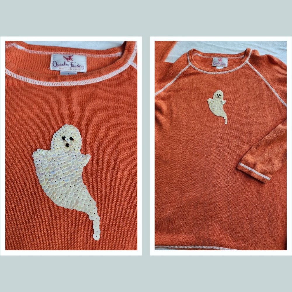 Quacker Factory Sequined Ghost Orange Linen Blend… - image 1